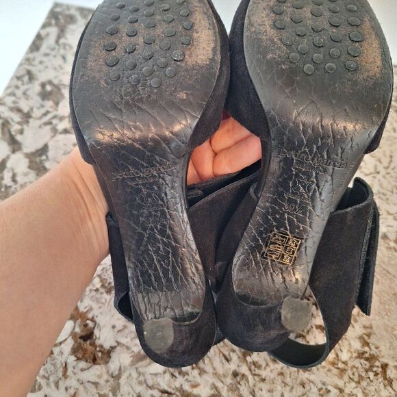 Pedro Garcia Black Leather Suede High Heel Open Toe Sandals  Size 39.5 - Picture 9 of 12